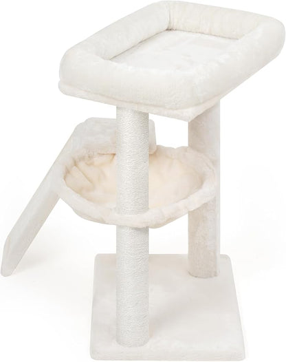 YOUPET Cat Tree with Cat Scratching Post for Indoor Cats, Cat Tower with Scratching Board and Playful Toy Balls, Cat Tree Tower with Cozy Hammock,Beige
