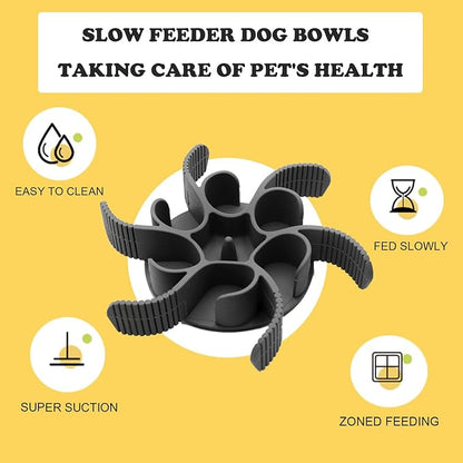Dog Slow Feeder Bowls - Silicone Spiral&Dog Bowl pet Folding,Suitable for Large,Medium and Small Dogs to eat,pet Food Feeder Inserted to Slow Down Speed，with pet Collapsible Bowls (Blue)