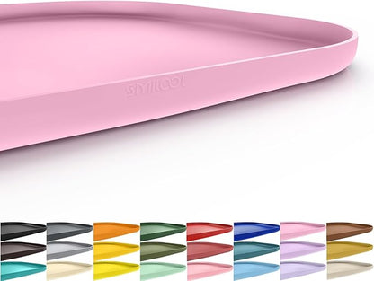Silicone Pet Food Mat with Raised Edge for Food and Water Bowl, Dog Feeding Mats, Cat Food Trays for Floor Waterproof, Rubber Tray for Dogs and Cats, 19 x 12 x 0.7 Pink