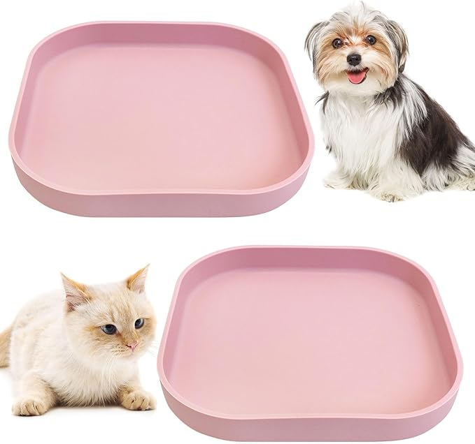 Fhiny 2PCS Silicone Cat Bowls Set 5.9 x 5.9 in Shallow Dog Dish Whisker Friendly Cat Food Plate for Dry & Wet Food Dishwasher Safe Non-Slip Pet Feeding Bowls for Kittens and Puppies (Pink)