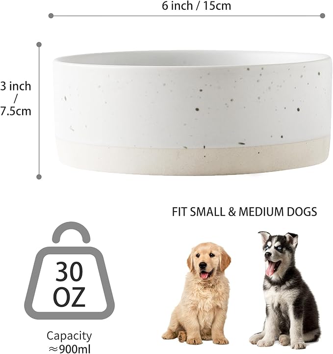 Oslo Ceramic Dog Bowl - 6'' Dog Food Water Bowl for Medium and Large Dogs, Heavy Duty Non-Slip Dog Dish, Modern Scandi-Style Stoneware Pet Feeder Bowl, Dishwasher Safe (30Oz, White)