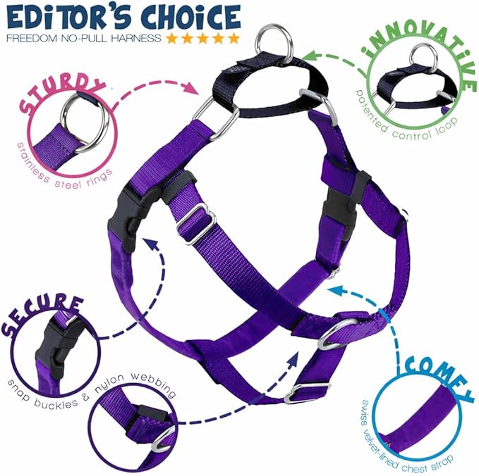 2 Hounds Design Freedom No Pull Dog Harness, Adjustable Harness, Easy Walking & Comfortable Control, Fits Small, Medium & Large Dogs, Solid Colors, Made in USA, 5/8" SM, Purple