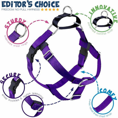 2 Hounds Design Freedom No Pull Dog Harness, Adjustable Harness and Leash Set, Easy Walking & Comfortable Control, Fits Small, Medium & Large Dogs, Solid Colors, Made in USA, 1" XL, Purple