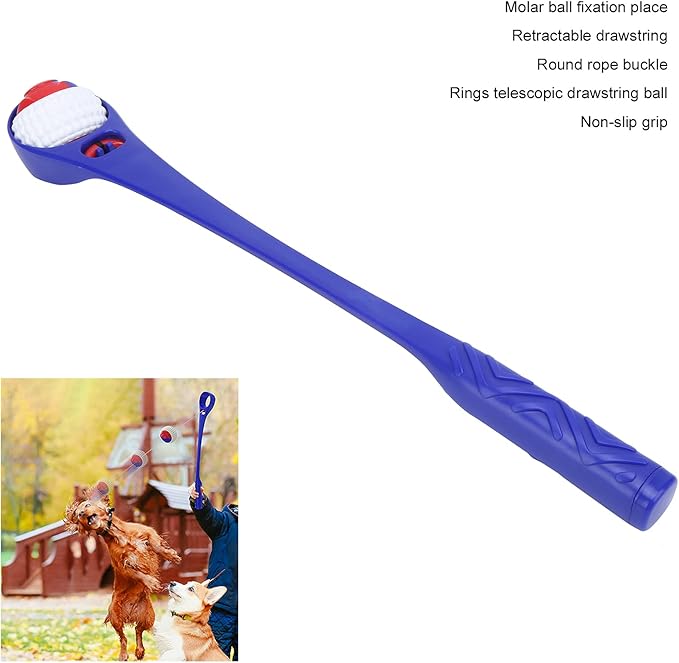 PP Dog Ball Launcher Stick, Interactive Throwing Toy with Retractable Tether for Outdoor Play and Exercise, Extendable Handle Length 19.1 Inches
