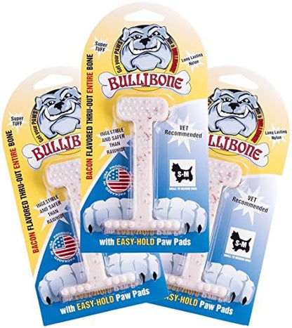Bullibone Nylon Dog Chew Toy for Aggressive Chewers - Dental Hygiene Bone with Bacon Flavor, Durable Tough Chew Toys for Small Dogs, Indestructible Dog Bone - 3 Pack by Bullibone+Pet+Products+LLC