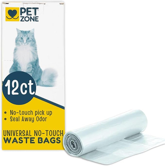 Pet Zone Universal No-Touch Cat Litter Bags & Waste Bag (Pet Waste Bag Great for Cat Litter Boxes) 12 Pack