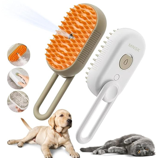 MNSK Cat Steam Brush, 3 in 1 Steamy Silicone Massage Grooming Brush for Cat and Dog, for Massage, Tangled And Hair Loss Remover (Cream)