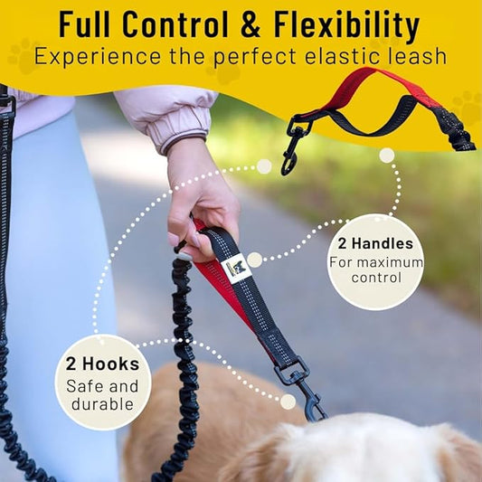 Hundefreund Hands-Free Dog Leash Replacement Bungee (47–67”) – Extension for Medium & Large Dogs – Shock-Absorbing with Dual Handles & Reflective Stitching (Red)