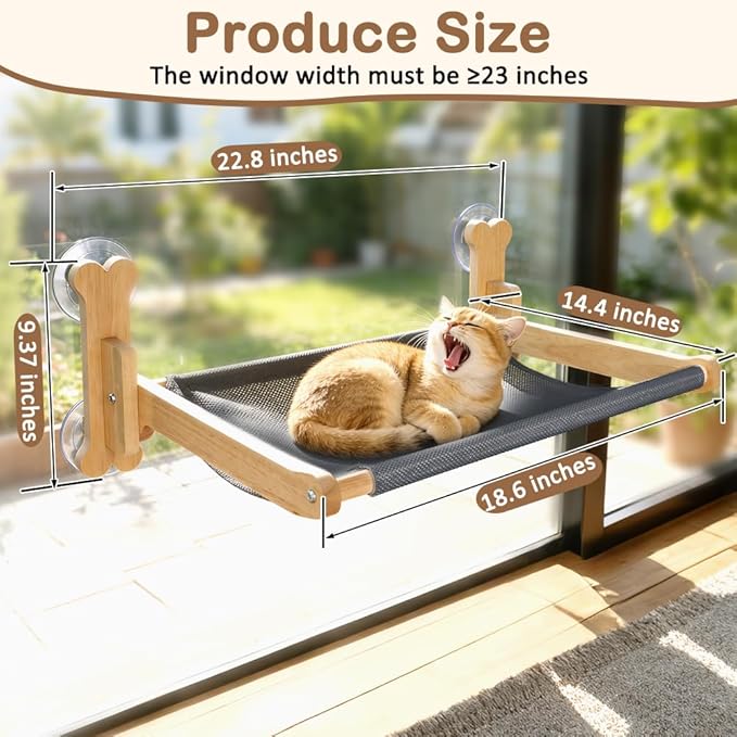 SZEE Cat Window Perch with Breathable Mesh for Airflow, Foldable Cat Window Hammock Bed with Wooden Frame, Equipped with Dual-Sided Mat for All-Season Use, Strong Suction Cups & Solid Thicken Frame