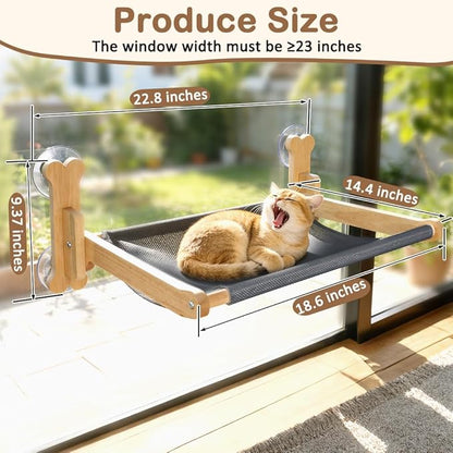 SZEE Cat Window Perch with Breathable Mesh for Airflow, Foldable Cat Window Hammock Bed with Wooden Frame, Equipped with Dual-Sided Mat for All-Season Use, Strong Suction Cups & Solid Thicken Frame