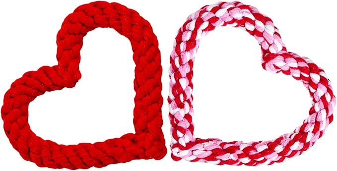 Rbenxia 2 PCS Valentine's Day Dog Chew Toys, Heart Shaped Cotton Rope Dog Toys for Pet, Pink & Red 5.5 Inch, Valentines Day Gifts for Puppy (Red,Mix)