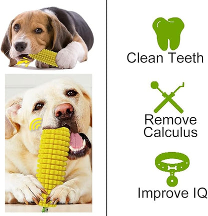 Chew Toys for Aggressive Chewers - Toothbrush Squeaky Interactive Corn Stick Toy for Small Medium Dogs - Teeth Cleaning
