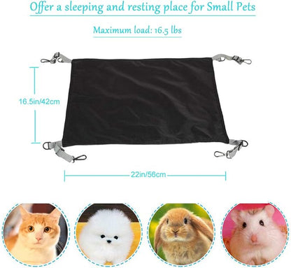 Hanging Cat Hammock, Pet Hammock for Cage, Adjustable Cat Bed Two Sides Comfortable/Waterproof Resting Sleepy Pad for Cats Small Dogs Rabbits or Other Small Animals (Black) (Black, 22 x 16.5)