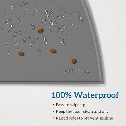 OHMO - Cat Food Mat, Silicone Pet Feeding Mat for Floor Non-Skid Waterproof Dog Water Bowl Tray, Easy to Clean Pet Placemat (Dark Grey, 18 * 9.8'')
