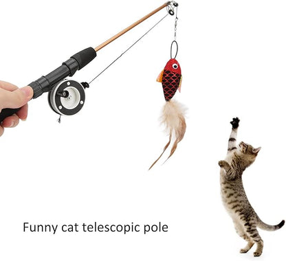 Cat Plume Teaser Wand Toy, Cat Wand Toy, Interactive Retractable Fishing Pole Wand Catcher Exerciser, Fun Toy for Cat Exercise(Red Fish + Fishing Rod), Cat Wand Toy, Cat Plume Teaser Wand Toy, Int