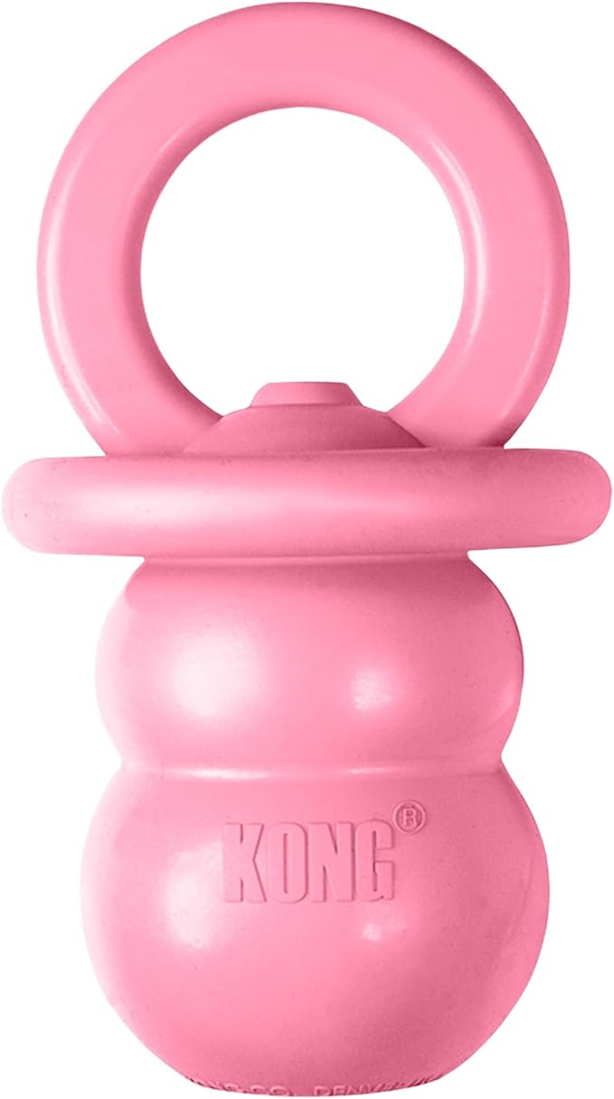 KONG Puppy Binkie - Pacifier Dog Toy for Puppies - Stuffable Treat Chew Toy for Treats - Durable Natural Rubber for Teething Puppy - for Medium Puppies - Pink