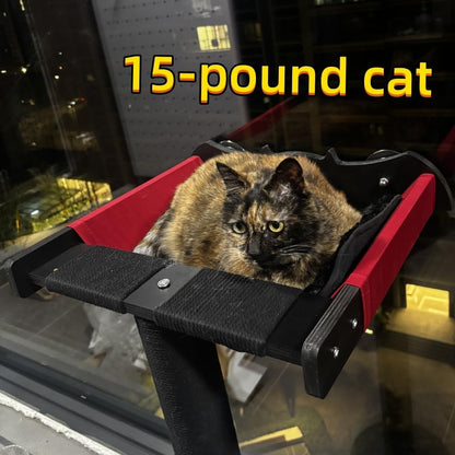 Cat Window Perch with Scratching Post Strong Supported - Large Hammock Bed for Cats Inside - Solid Wood Seat, Soft Cushion - Rustic Indoor Cat Tree Shelf for Sunbathing (Black, Large 2) - Image 3