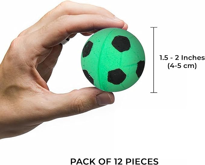 Vila Cat Soccer Balls, Feline Entertainment and Enrichment, Physical, and Mental Workout, Kitty’s Silent Companion, Foam Sponge, Pink, Yellow, Green, Blue, 1.5” -2” (Diameter), 12 Pcs per Pack 