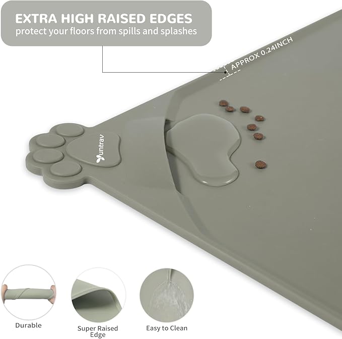 Waterproof Pet Feeding Mats with High Lips - Multiple Size and Colors, Silicone Mat, Nonslip Pet Food Mat for Dogs, Cats with Prevent Water goes Down (Beige)