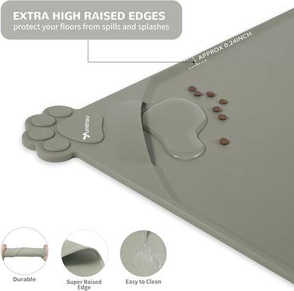 Waterproof Pet Feeding Mats with High Lips - Multiple Size and Colors, Silicone Mat, Nonslip Pet Food Mat for Dogs, Cats with Prevent Water goes Down (Beige)