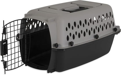 Portable Hard-Sided Dog Kennel, Travel Carrier with Metal Door, Durable Small Pet Crate, Black & Grey, for Dogs Up to 10 lbs, 19" L x 12.3" W x 10.8" H