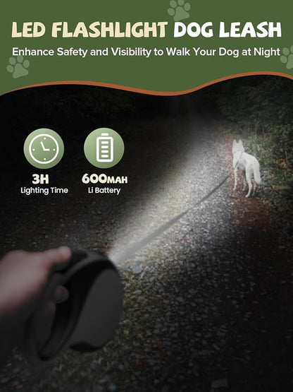 Retractable Dog Leash with Led Light, Douexio 16ft Rechargeable Walking Dog Leash for Small Medium Dogs Up to 66 lbs,360° Tangle-Free, One-Button Control, High Strength Hook