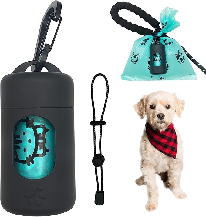 Dog Poop Bag Dispenser for Leash with Snap Clip, Skin-friendly Texture Waste Bag Holder for Dog Walks and Cats, Pets Litter Bag Container, Indoor & Outdoor Use (Black, 1)