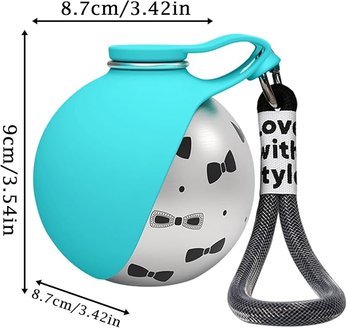 Portable Dog Water Ball, 304 Stainless Steel Foldable Pet Water Bottle – Portable, Leak-Proof & Perfect for Travel, Large-Capacity (285ml) Cup with Foldable Silicone Bowl
