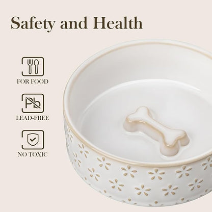 MALACASA Ceramic Dog Food Bowl, 6 Cups or 54 oz Dog Food Water Dish for Large Breeds, Pet Bowl Dishwasher & Microwave Safe, Five-Leaf Grass, Series Lydia