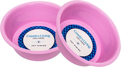 Country Living Set of 2 Non-Slip Durable Pink Powder Coated Stainless Steel Heavy Dog Bowls (32oz) - Rust Resistant, Easy to Clean, Perfect for Medium Size Breeds