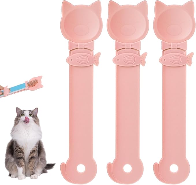 3 Pcs Pink Cat Treat Spoons, 10" Lickable Spoons Cat Treats, Lickable Dispenser for Wet Food and Puree, Cat Food Spoon, Multi Function Feeding Tool, Easy to Clean