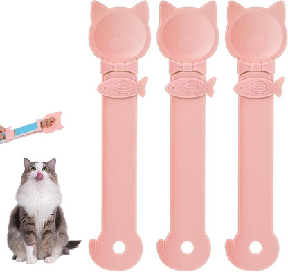 3 Pcs Pink Cat Treat Spoons, 10" Lickable Spoons Cat Treats, Lickable Dispenser for Wet Food and Puree, Cat Food Spoon, Multi Function Feeding Tool, Easy to Clean