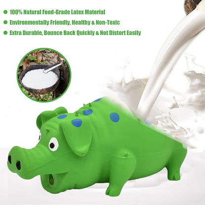 Pig Squeaky Dog Toy, 2 PCS Interactive Rubber Dog Chew Toy - Durable Latex Spot Grunting Pig Toys that Oink for Small Medium Large Dogs (Yellow, Green)