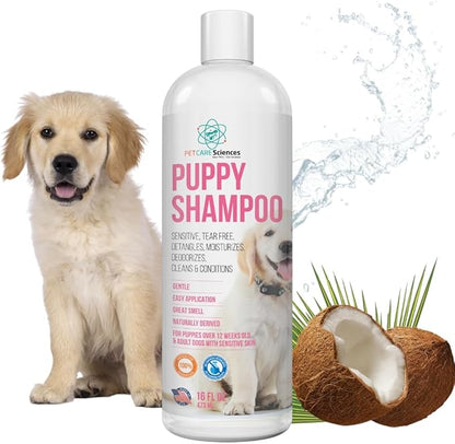 16 fl oz Tearless Puppy Shampoo and Conditioner - Anti Itch Dog Shampoo Sensitive Skin - Coconut Oil Oatmeal Pet Shampoo for Puppies, Made in the USA