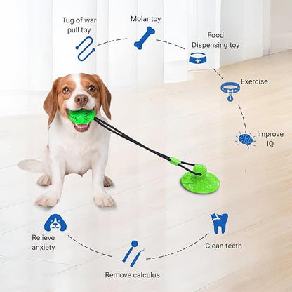 Dog Toys Treat Food Dispensing Ball with Suction Cup for Aggressive Chewer, Tug of War for Pets, Puppy Toys for Teething, Puzzle, Treat Food Dispensing, Pet Chew Tug of War for Medium Dogs (Green)