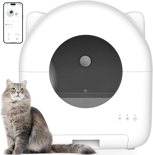 Self Cleaning Litter Box, Automatic Cat Litter Box with APP Control Safety Sensor Low Noise,Litiere Pour Chat Autonettoyant,76L Large Capacity for Multiple Cats,Roll Poop Bags with Deodorizer