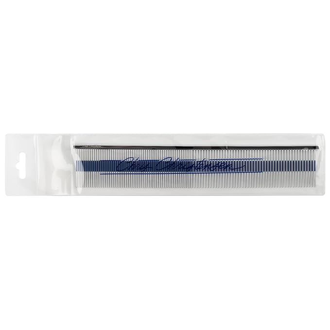 Chris Christensen 9" Long Tooth Fine/Extra Fine Comb-Out Comb, Groom Like a Professional, Rounded Corners Prevent Friction and Breakage, Unique Rubber Grip Line, Chrome Finish