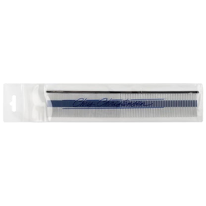 Chris Christensen 9" Long Tooth Fine/Extra Fine Comb-Out Comb, Groom Like a Professional, Rounded Corners Prevent Friction and Breakage, Unique Rubber Grip Line, Chrome Finish