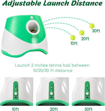 Automatic Dog Ball Launcher, Dog Ball Thrower with 15 Mini Tennis Balls Sizing 2 Inch and Mesh Bag, Interactive Dog Toys Tennis Ball Launcher for Small Dogs with 3 Distance Settings
