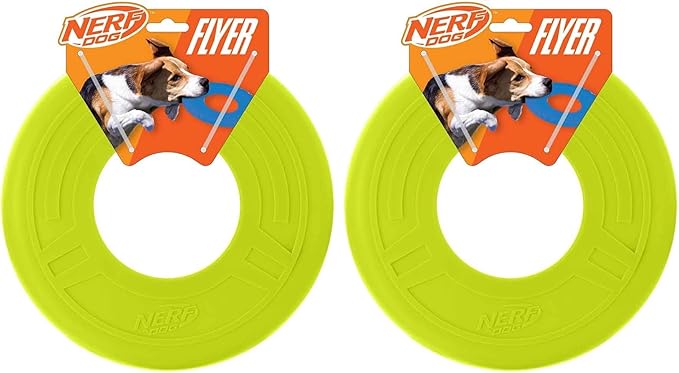 Nerf Dog Atomic Flyer Outdoor Dog Toy, 10 Inch Flying Disc Dog Fetch Toy, Rubber Dog Toy for Medium Dogs and Large Dogs, Green (Pack of 2)
