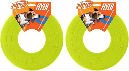 Nerf Dog Atomic Flyer Outdoor Dog Toy, 10 Inch Flying Disc Dog Fetch Toy, Rubber Dog Toy for Medium Dogs and Large Dogs, Green (Pack of 2)