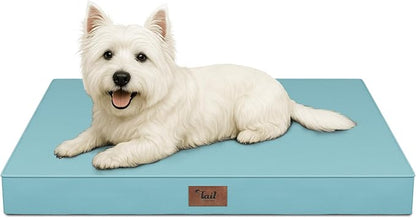 Outdoor Dog Bed for Small Dogs & Cats, Waterproof Dog Crate Mat Orthopedic Egg Crate Foam with Washable Removable Oxford Cover, Light Blue