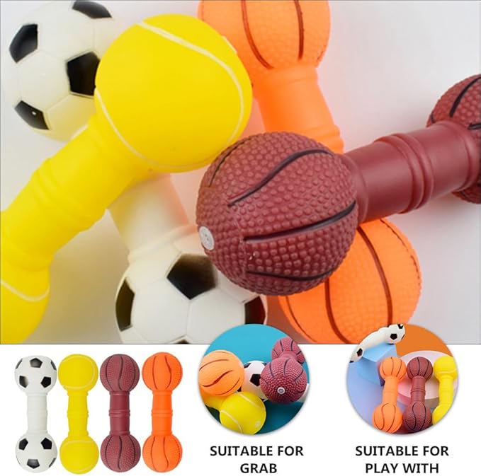 POPETPOP 4Pcs Dog Molar Chew Toys Dog Squeaky Barbell Toys Vinyl Dumbbell for Teething Playthings Pet Squeaky for Puppy