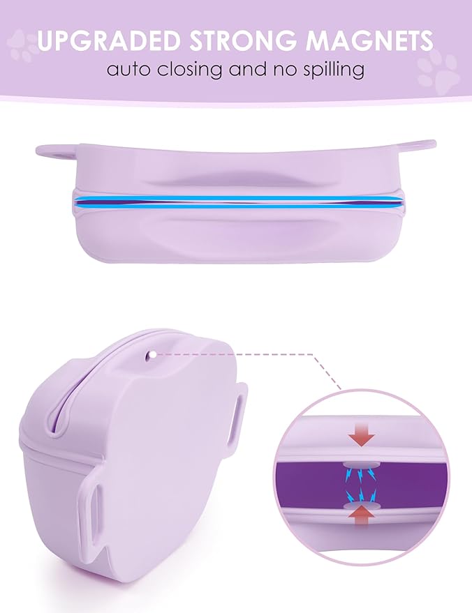 heouvo Dog Treat Pouch with Training Clicker, Upgrade Stronger Magnetic Closure to Avoid Spilling, 1.67 Cup Silicone Treat Bag Fanny Pack with Waist Belt for Pet Training Walking (Violet)