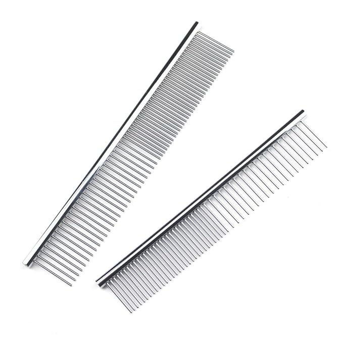 Stainless Steel Dog Grooming Comb, Suitable for Cats and Dogs, Round Comb Teeth, Double Teeth Pet Comb, Pet Hair Combing and Cleaning, Removing Tangles