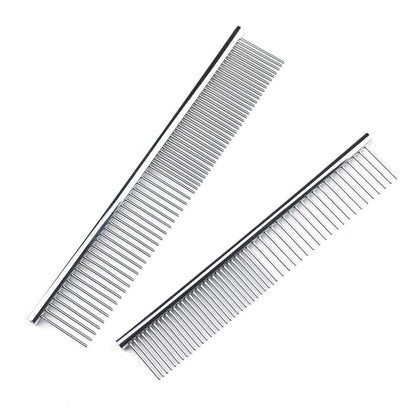 Stainless Steel Dog Grooming Comb, Suitable for Cats and Dogs, Round Comb Teeth, Double Teeth Pet Comb, Pet Hair Combing and Cleaning, Removing Tangles
