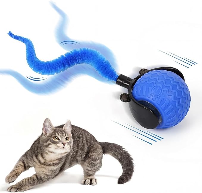 Interactive Toys for Cats, 2026 New Interactive Cat Toy Ball, Automatic Moving Cat Toy for Indoor Use, Rechargeable Feather Tail Cat Toy with Stimulation for Small Medium Large Cats (1 * Blue)