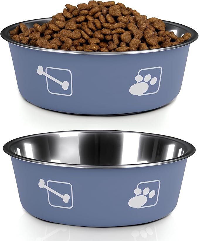 Stainless Steel Dog Bowls, Dog Food Bowl with Silicone Non-Slip, Puppy Bowls for Medium, Set of 2