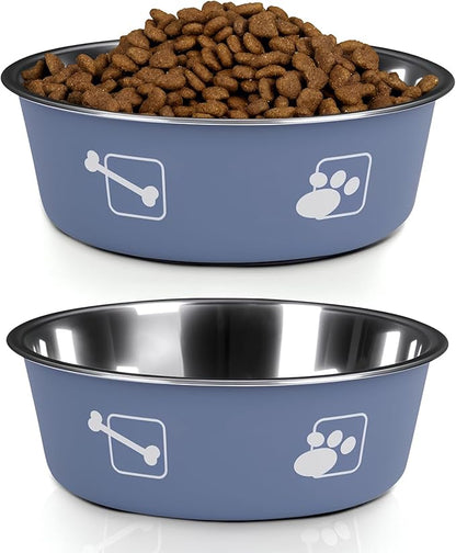 Stainless Steel Dog Bowls, Dog Food Bowl with Silicone Non-Slip, Puppy Bowls for Medium, Set of 2