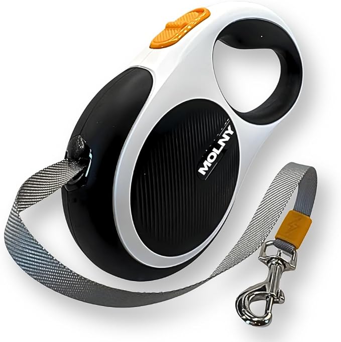 Retractable Dog Leash for Pets Up to 66 lbs, 16' Heavy Duty Reflective Nylon Tape, Tangle Free, Anti-Slip Handle with One Button Control